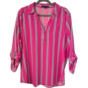 Adrienne Vittadini Striped Rolled Sleeve Blouse